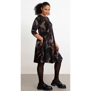 Sympli Go To Dress 1X Abstract Print A-Line 3/4 Sleeve Pockets Jersey‎ Knit